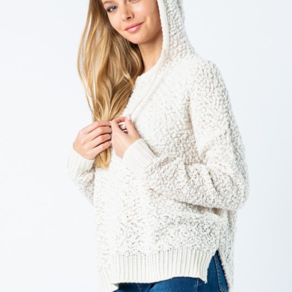 New Knit Sweater with Drawstring Hood